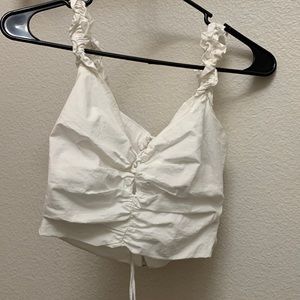 White Fox Ruffle Straps Crop Top